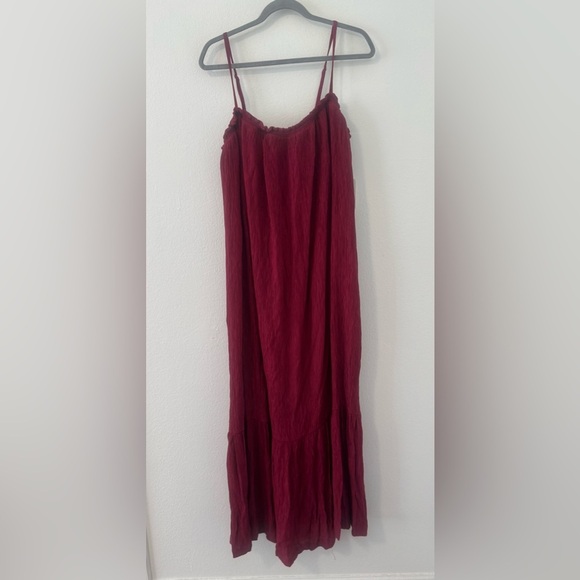 Soma Weekend Crinkle Woven Maxi Bra Dress Deep Red Pockets Flowy Resort NWT XL - Picture 1 of 9